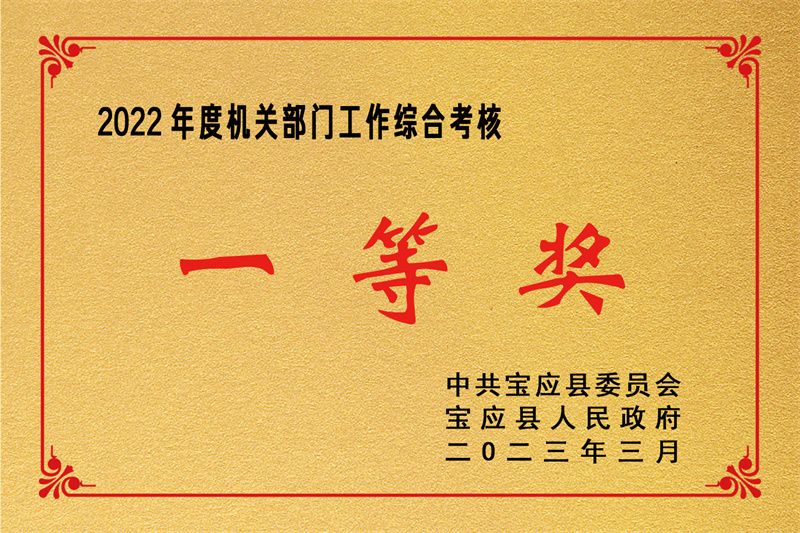 宝应县2022 年度机关部门工作综合考核一等奖